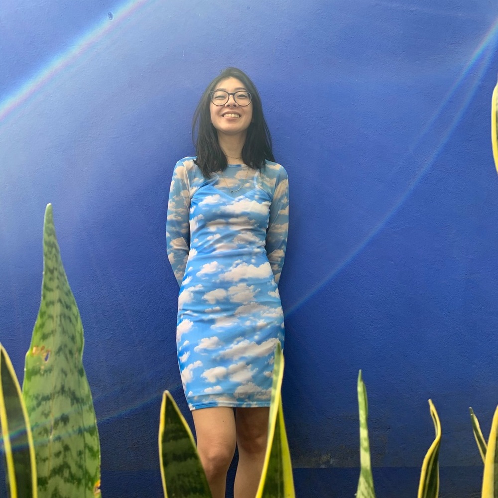 UO sky and clouds mesh dress